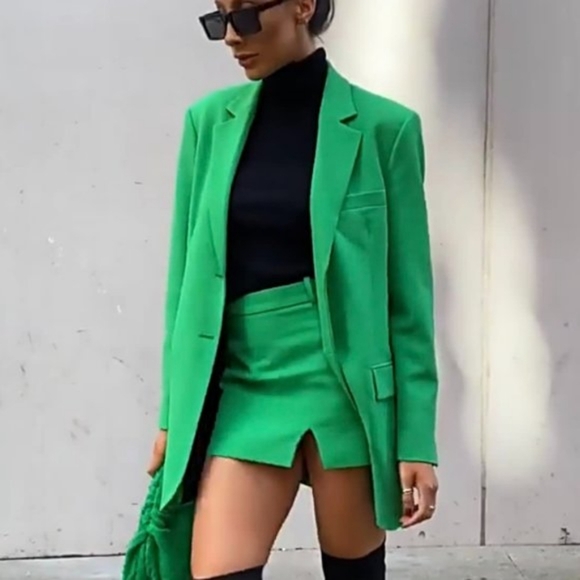 Zara Dresses & Skirts - ZARA Bright Green Belted Mini Skirt XS Front Slit Micro Short